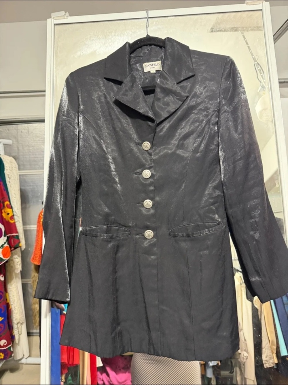 Vintage Sandro Paris Black Shimmering Blazer size S